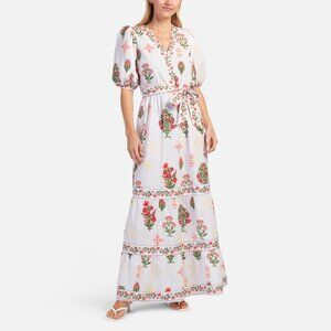 Celina Moon | 100% Cotton Short Sleeve Floral Stamp Print Maxi Dress | NWT